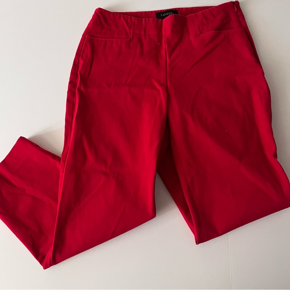 Talbots Women's Heritage Sz 6 Red Pants Cotton Blend Straight Leg Side Zip